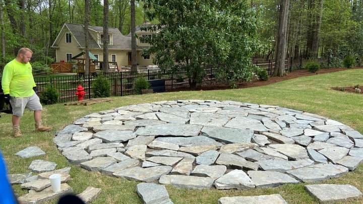 Round Stone Patio — completed JH Landscapes project in the Greater Charlotte region