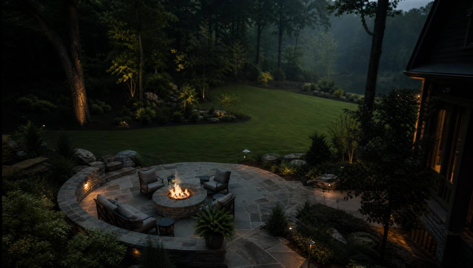 Landscaped backyard with paver patio and plantings in Waxhaw, NC