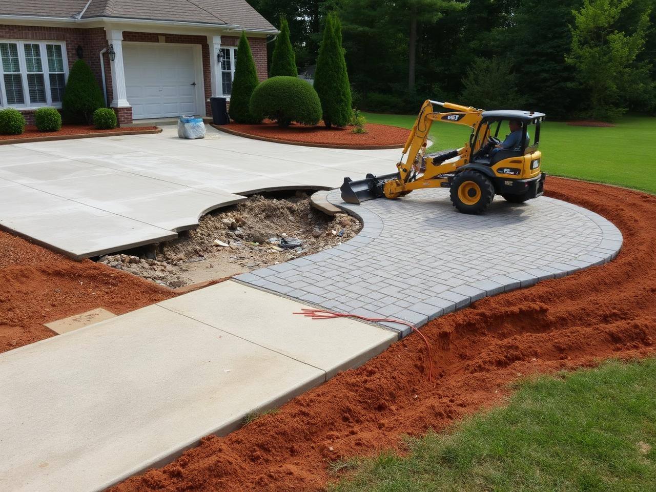 Old driveway demolition and new paver driveway install in Waxhaw