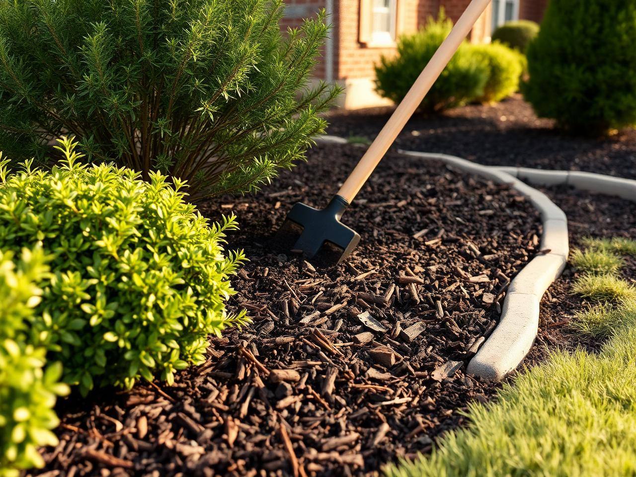 Fresh hardwood mulch installed in landscape beds, Waxhaw NC