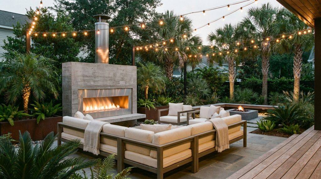 JH Landscapes outdoor fireplace vs fire pit project photo 2 in the Greater Charlotte area