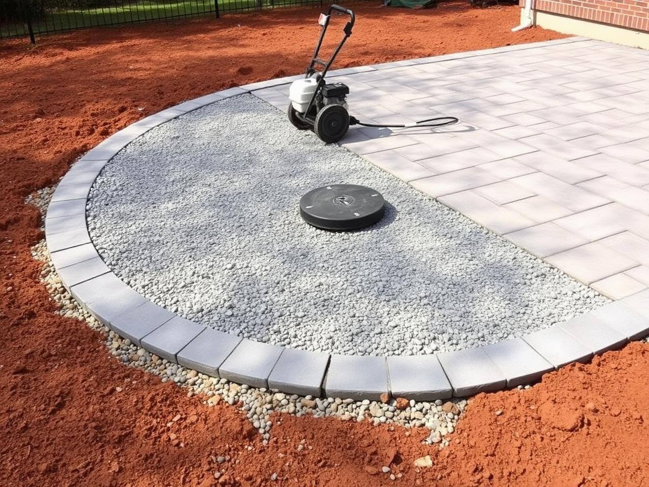 Paver patio installation over a compacted base in Union County NC
