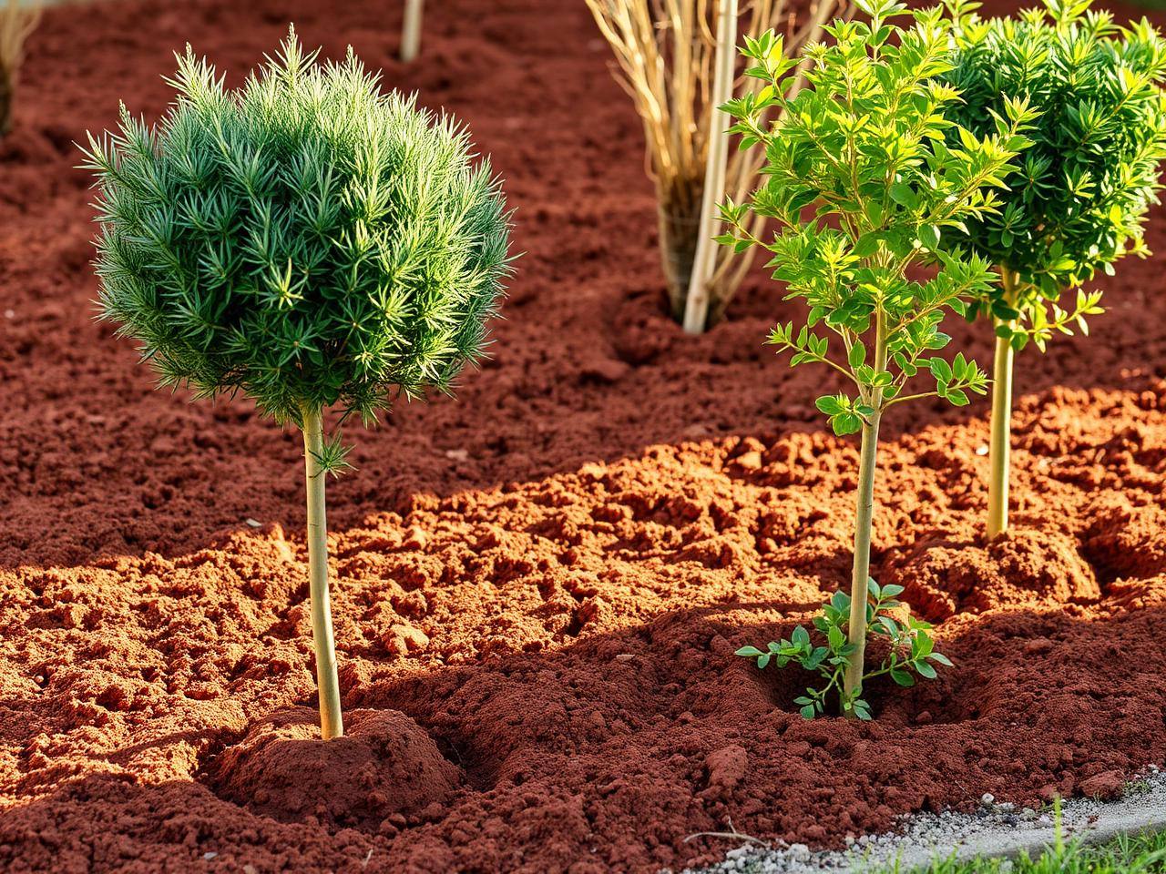 New shrubs and trees being planted in amended Piedmont soil