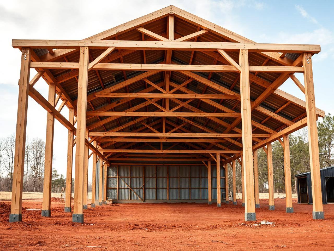 Post-frame barn under construction on a Union County property