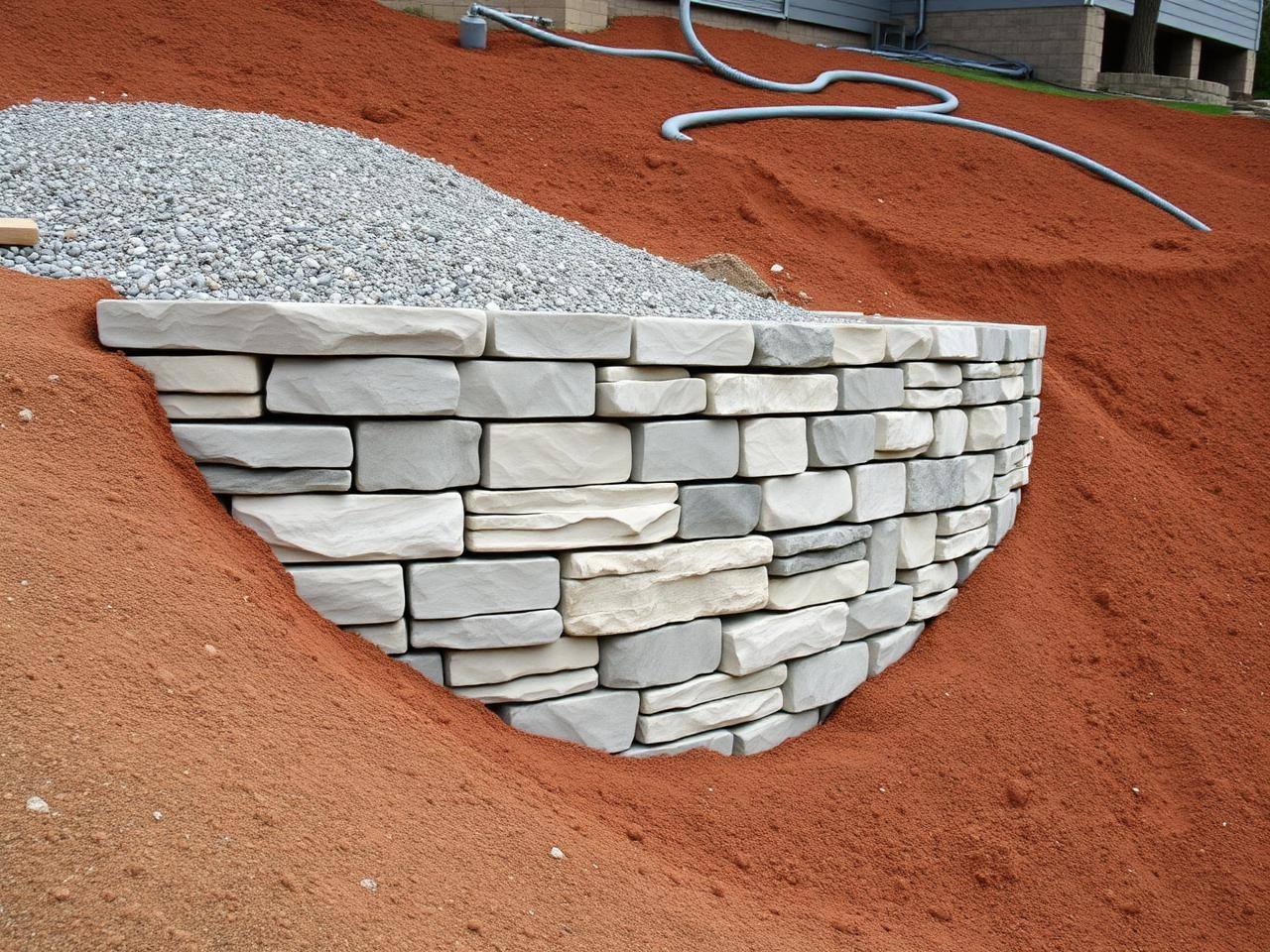 Stacked stone retaining wall on a sloped Waxhaw yard