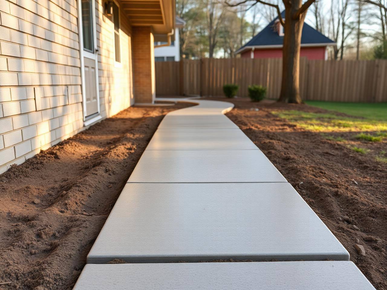 New concrete sidewalk poured along a Waxhaw NC home
