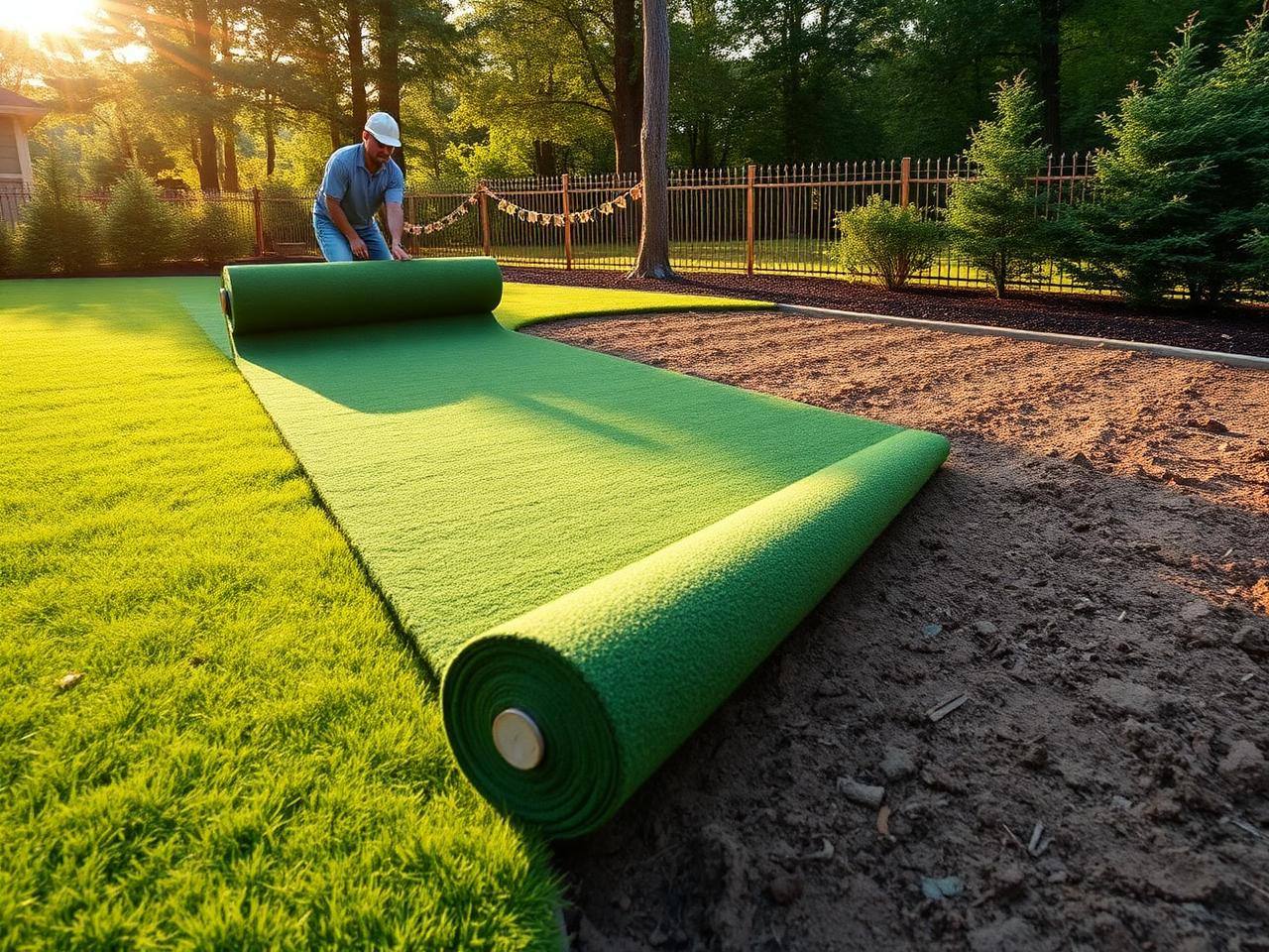 Fresh sod rolled out over a graded Piedmont lawn