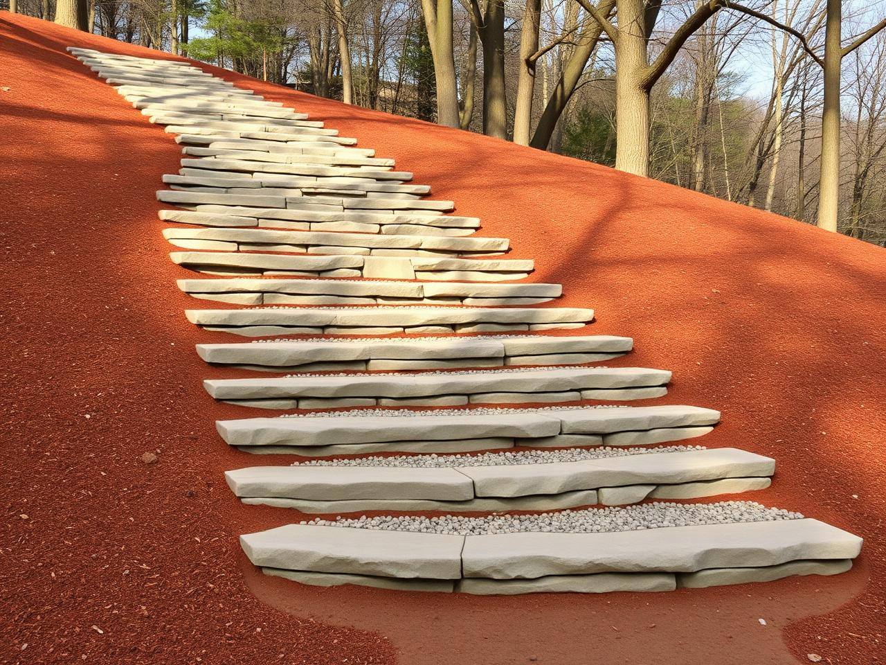 Natural stone steps set into a graded Piedmont hillside