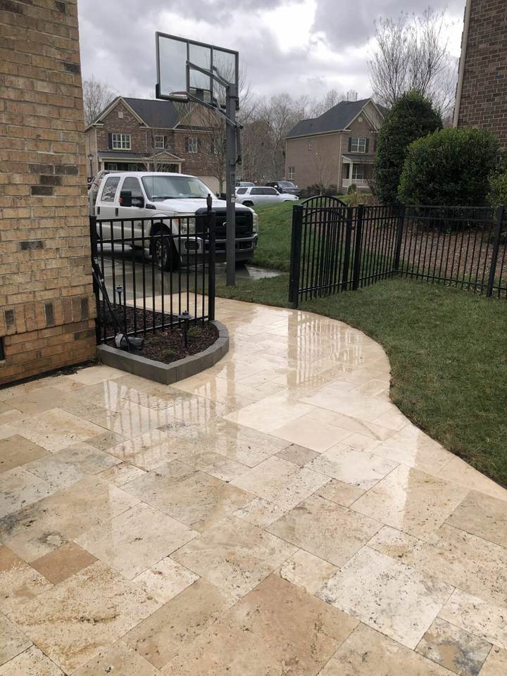 Travertine Pool Deck — completed JH Landscapes project in the Greater Charlotte region