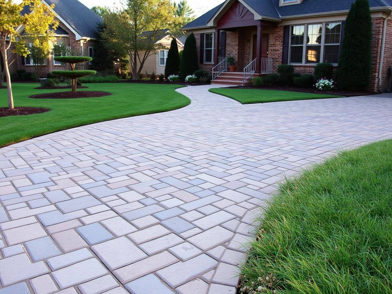 Paver walkway meeting a driveway on a Waxhaw property