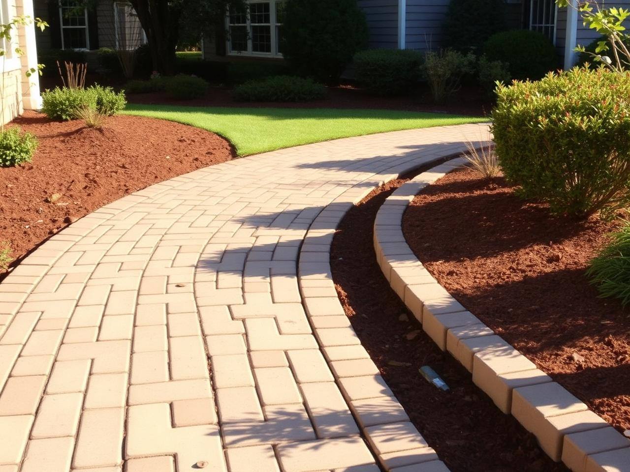 New paver walkway curving through a Piedmont front yard