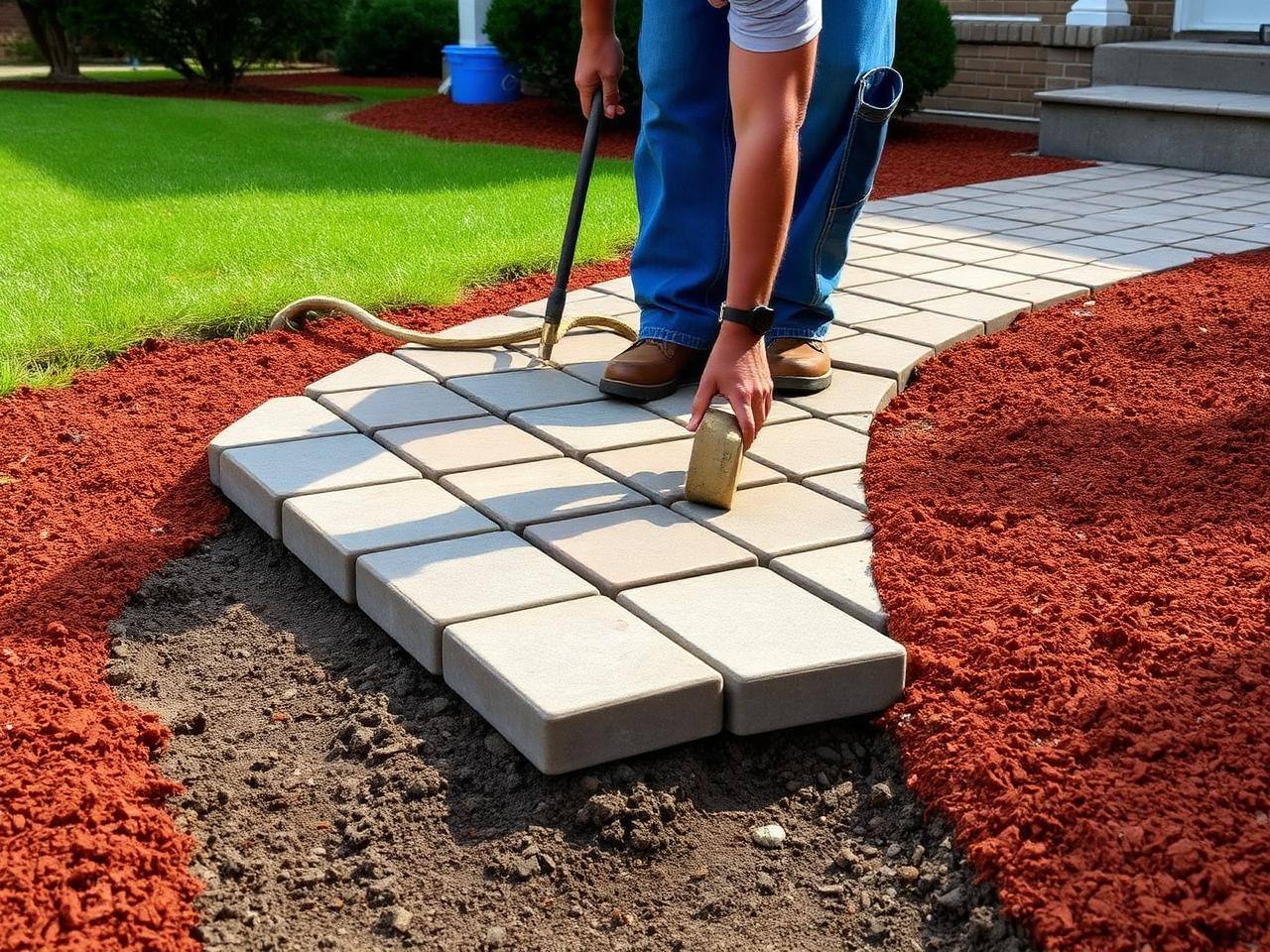 Walkway repair section being reset in Union County NC