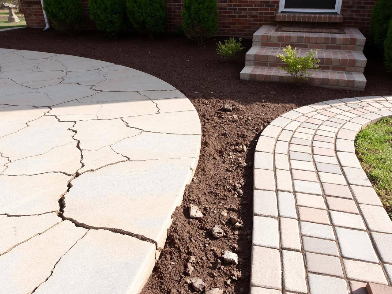Old walkway removed and new paver walkway being installed